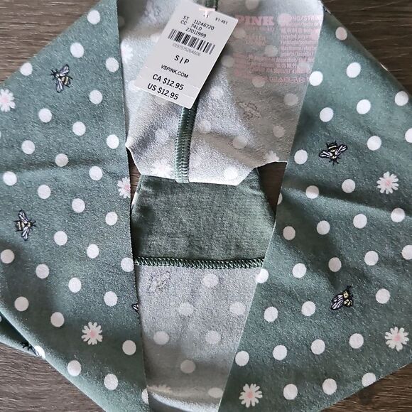 PINK Victorias Secret NO SHOW THONG FOREST GREEN POLKA DOTS & BEES New Small - Picture 5 of 14